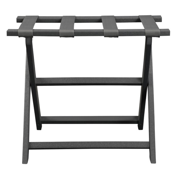 Homeroots Earth Friendly Dark Gray Folding Luggage Rack With Gray Straps  Plastic 383084