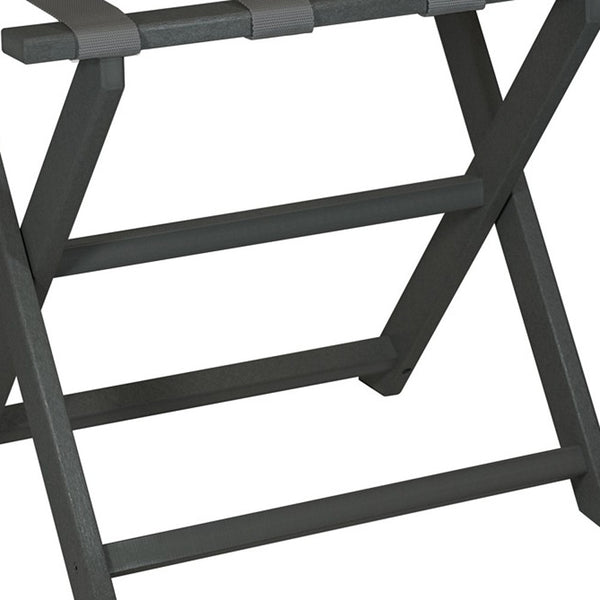Homeroots Earth Friendly Dark Gray Folding Luggage Rack With Gray Straps  Plastic 383084