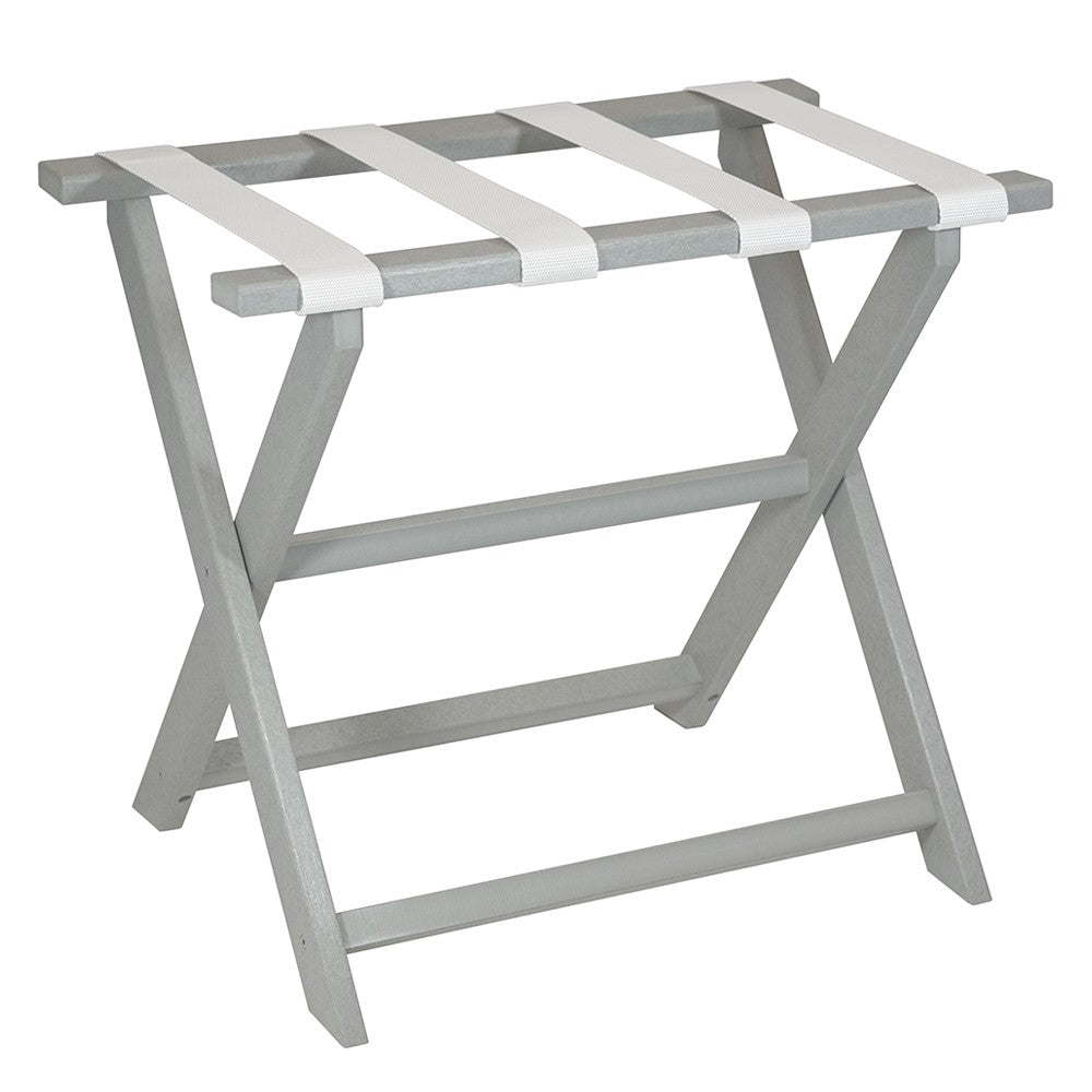 Homeroots Earth Friendly Light Gray Folding Luggage Rack With White Straps  Plastic 383085
