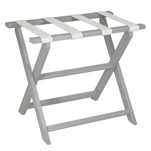 Homeroots Earth Friendly Light Gray Folding Luggage Rack With White Straps  Plastic 383085