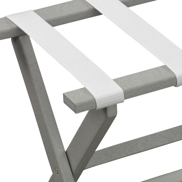 Homeroots Earth Friendly Light Gray Folding Luggage Rack With White Straps  Plastic 383085