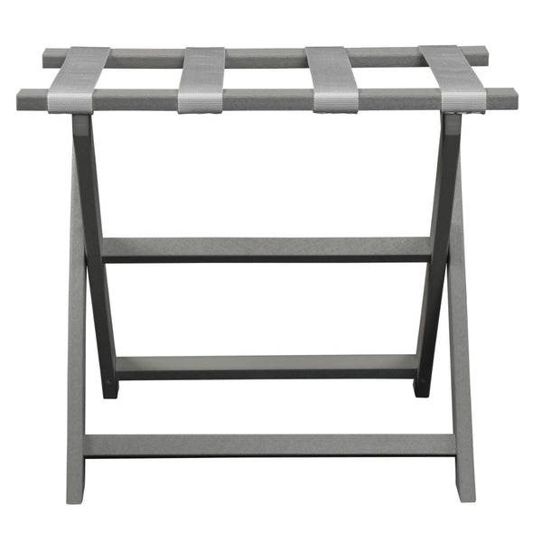 Homeroots Earth Friendly Light Gray Folding Luggage Rack With White Straps  Plastic 383085