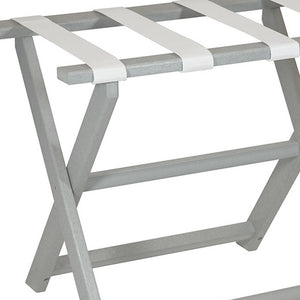 Homeroots Earth Friendly Light Gray Folding Luggage Rack With White Straps  Plastic 383085