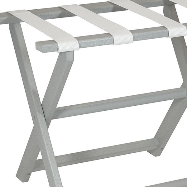 Homeroots Earth Friendly Light Gray Folding Luggage Rack With White Straps  Plastic 383085