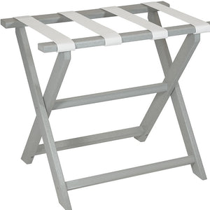 Homeroots Earth Friendly Light Gray Folding Luggage Rack With White Straps  Plastic 383085