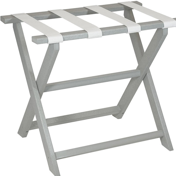 Homeroots Earth Friendly Light Gray Folding Luggage Rack With White Straps  Plastic 383085