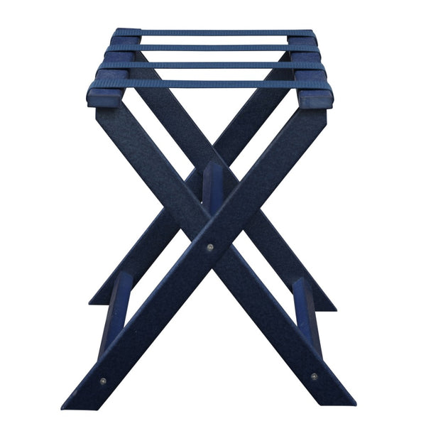 Homeroots Earth Friendly Navy Blue Folding Luggage Rack With Navy Straps  Plastic 383086