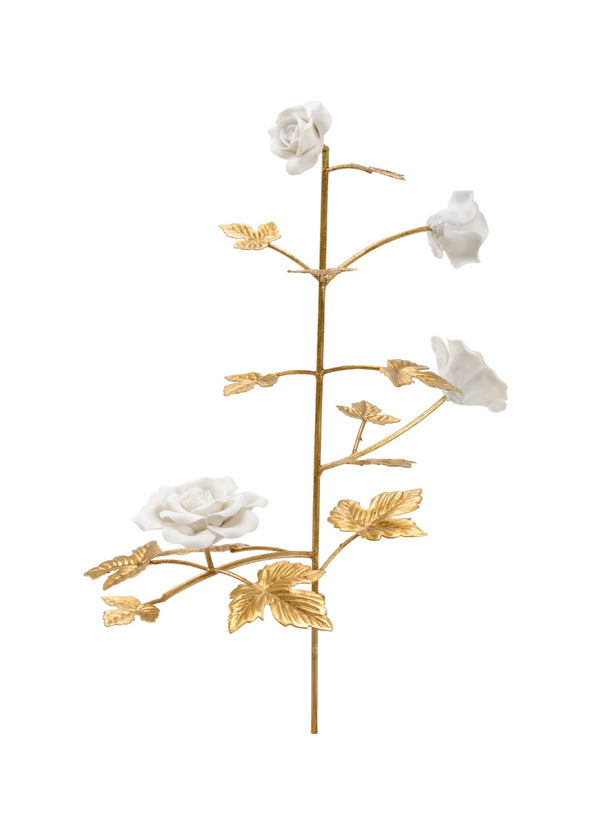 Chelsea House Rose Porcelain Stem With Antique Gold Leaf Finish — Handcrafted White Blooms, 20" H Elegant Accent 383088