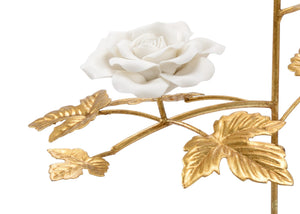 Chelsea House Rose Porcelain Stem With Antique Gold Leaf Finish — Handcrafted White Blooms, 20" H Elegant Accent 383088