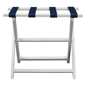 Homeroots Earth Friendly White Folding Luggage Rack With Navy Straps  Plastic 383088