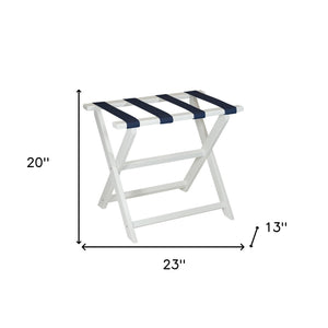 Homeroots Earth Friendly White Folding Luggage Rack With Navy Straps  Plastic 383088