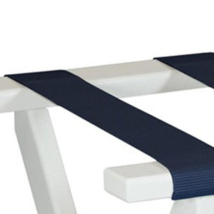 Homeroots Earth Friendly White Folding Luggage Rack With Navy Straps  Plastic 383088