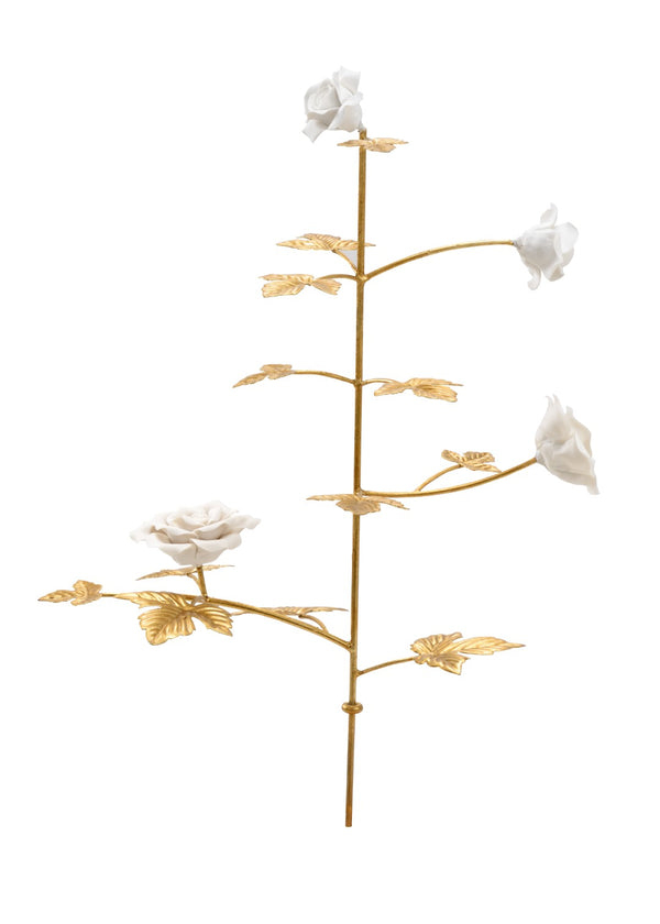 Chelsea House Rose Medium White Porcelain Rose Stem With Antique Gold Leaf Finish — Sculptural Luxury DéCor Accent 383089