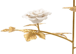 Chelsea House Rose Medium White Porcelain Rose Stem With Antique Gold Leaf Finish — Sculptural Luxury DéCor Accent 383089