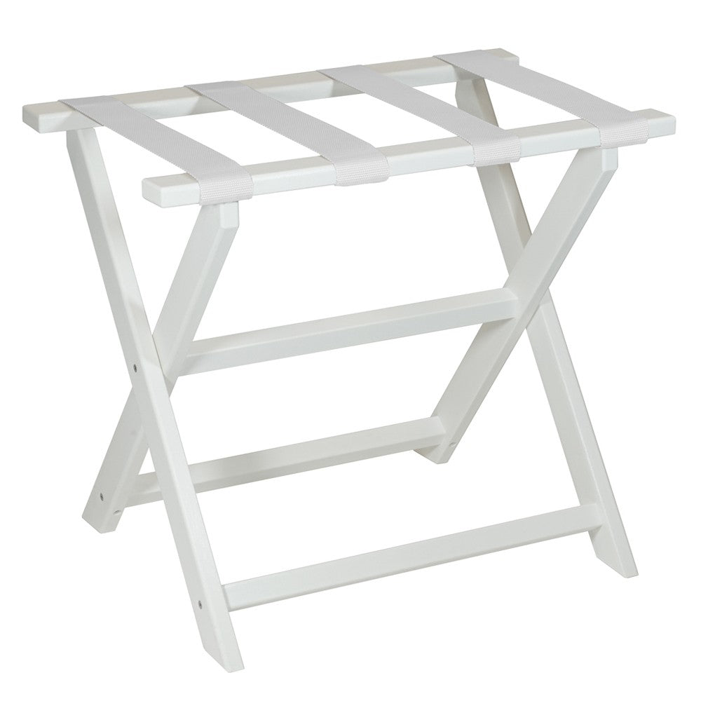 Homeroots Earth Friendly White Folding Luggage Rack With White Straps  Plastic 383089