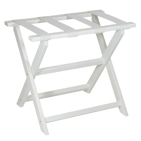 Homeroots Earth Friendly White Folding Luggage Rack With White Straps  Plastic 383089