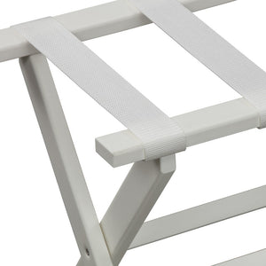 Homeroots Earth Friendly White Folding Luggage Rack With White Straps  Plastic 383089