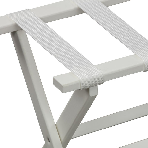 Homeroots Earth Friendly White Folding Luggage Rack With White Straps  Plastic 383089