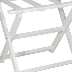 Homeroots Earth Friendly White Folding Luggage Rack With White Straps  Plastic 383089
