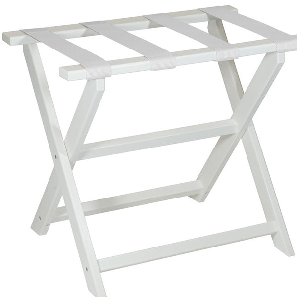 Homeroots Earth Friendly White Folding Luggage Rack With White Straps  Plastic 383089