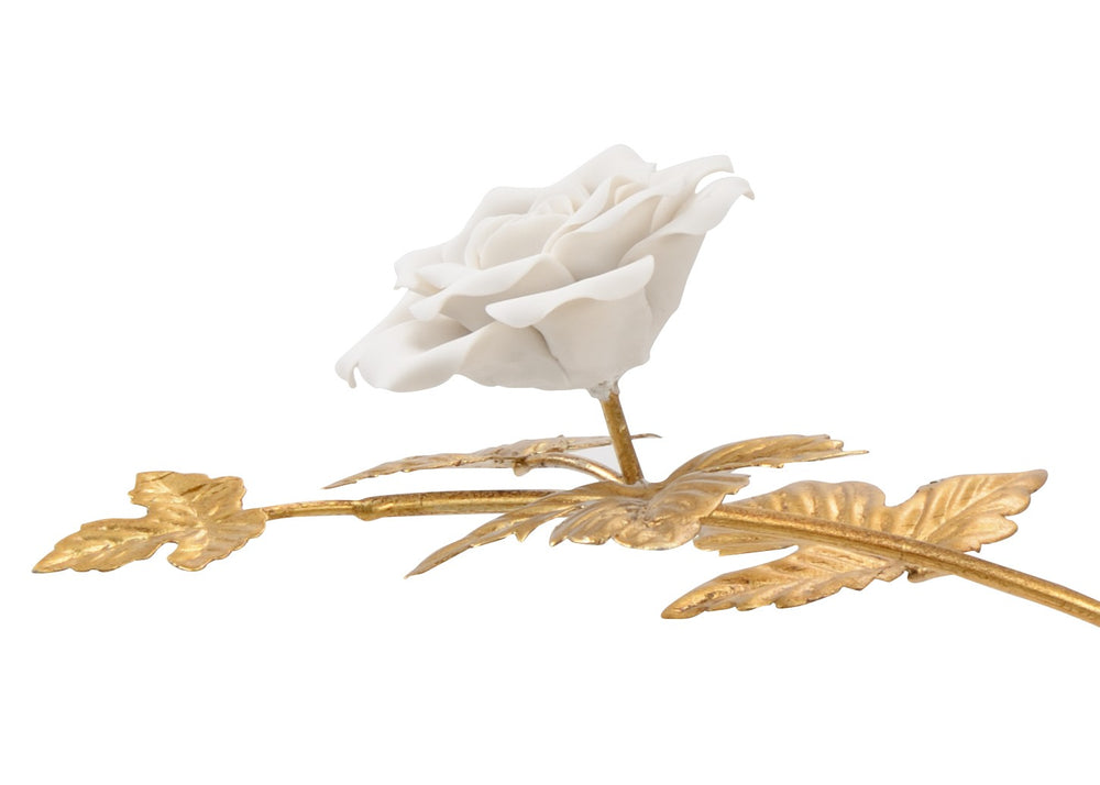 Chelsea House Rose Porcelain Sculpture On Antique Gold-Leaf Stem — 28" Elegant Handcrafted Floral Accent For Mantel 383090