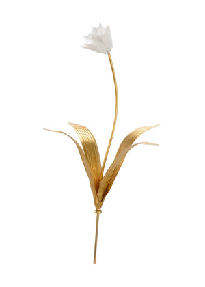 Chelsea House Tulip Porcelain Sculpture With Antique Gold Leaf Stem — 21" Elegant White Bloom For Timeless DéCor 383091