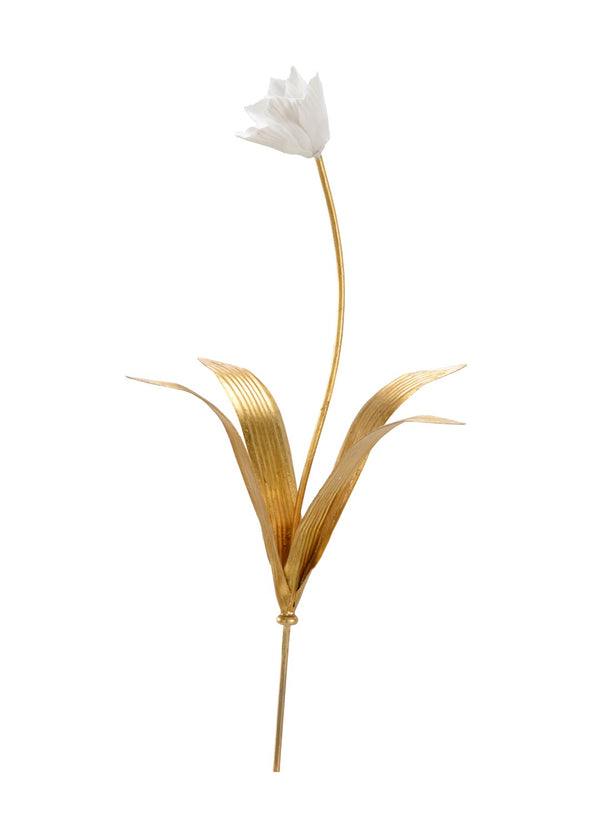 Chelsea House Tulip Porcelain Sculpture With Antique Gold Leaf Stem — 21" Elegant White Bloom For Timeless DéCor 383091