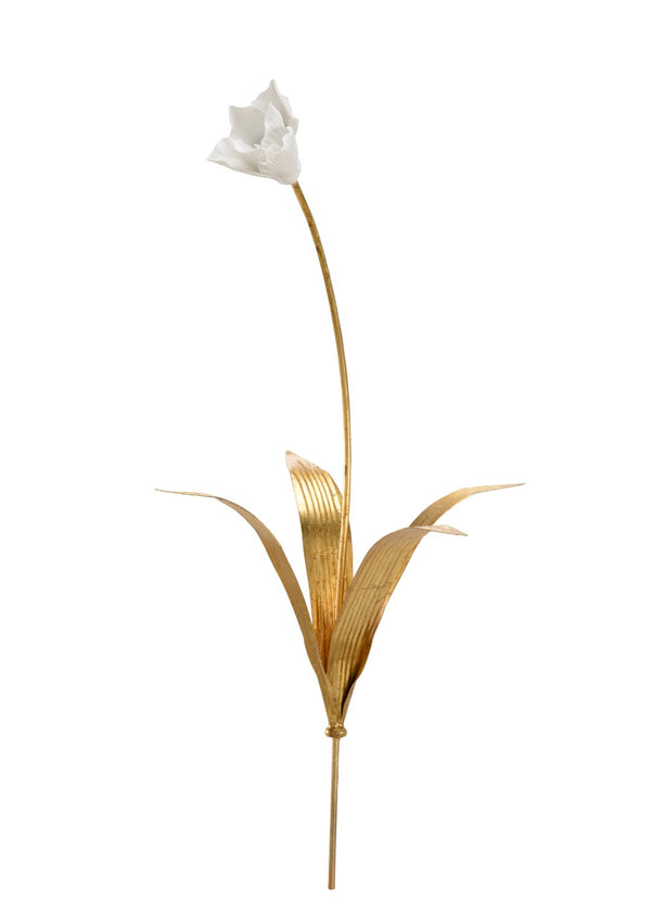 Chelsea House Tulip Porcelain Bloom On Antique Gold-Leaf Stem — 21.5" Medium Floral Sculpture For Elegant Decor 383092