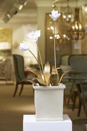 Chelsea House Tulip Porcelain Bloom On Antique Gold-Leaf Stem — 21.5" Medium Floral Sculpture For Elegant Decor 383092