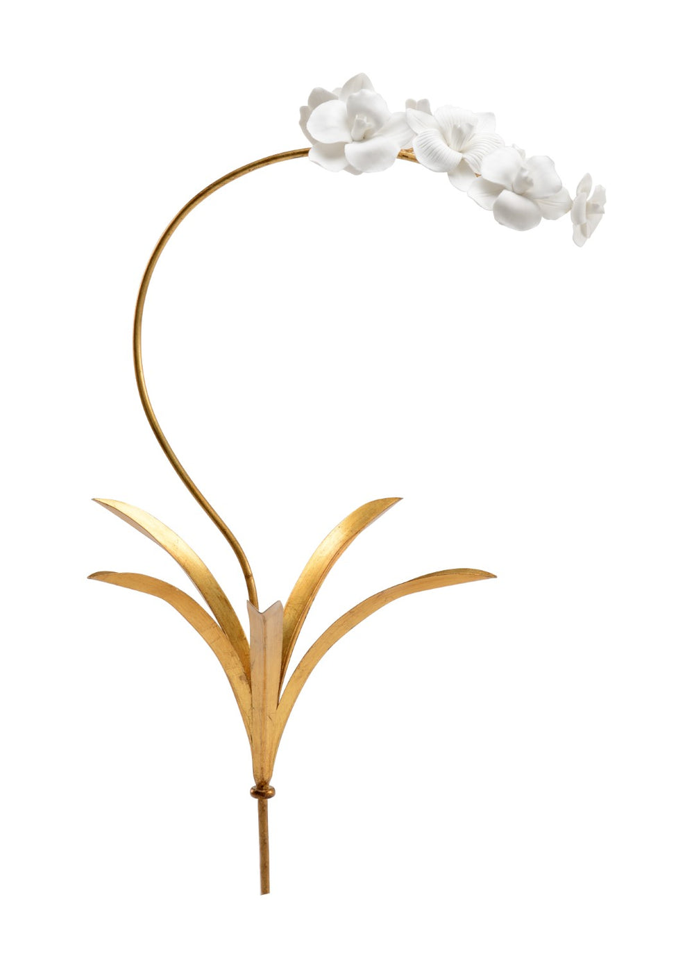 Chelsea House Orchid Sculptural Stem In Antique Gold Leaf With Matte Porcelain Blossoms — 23" Tall Elegance For Home Decor 383094
