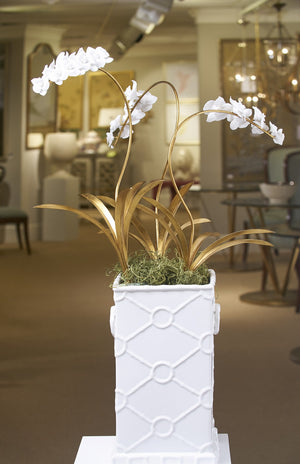Chelsea House Orchid Sculptural Stem In Antique Gold Leaf With Matte Porcelain Blossoms — 23" Tall Elegance For Home Decor 383094