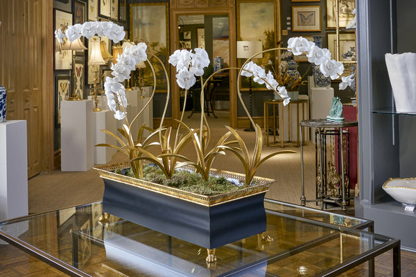 Chelsea House Orchid Sculptural Stem In Antique Gold Leaf With Matte Porcelain Blossoms — 23" Tall Elegance For Home Decor 383094