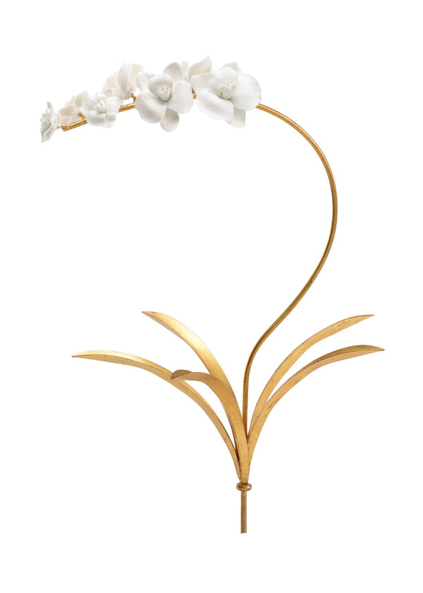 Chelsea House Orchid Sculptural Stem In Antique Gold Leaf With Matte Porcelain Blooms — Handcrafted 23.5" Accent 383095