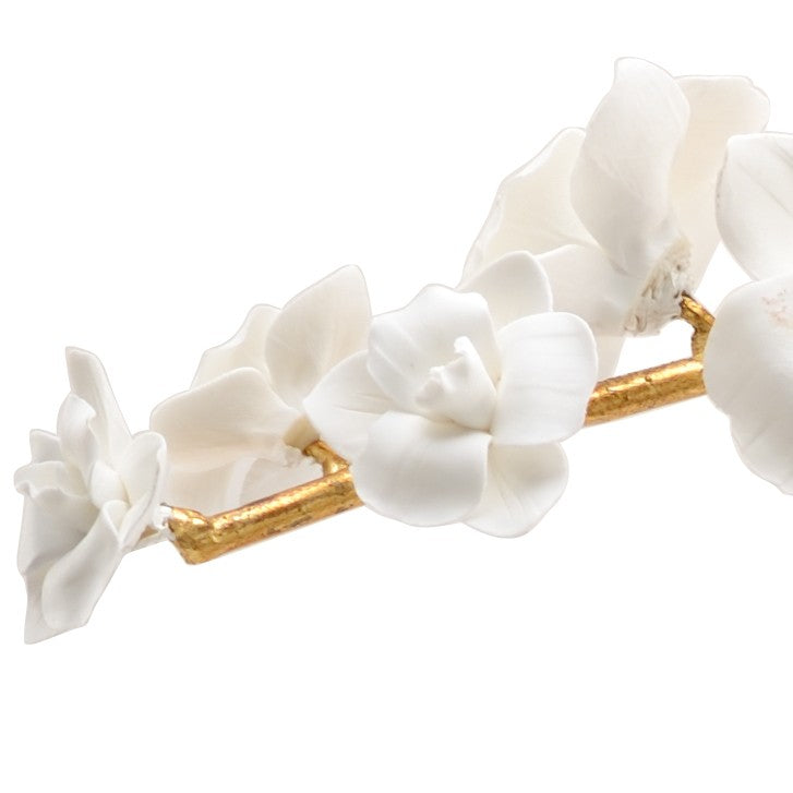 Chelsea House Orchid Sculptural Stem In Antique Gold Leaf With Matte Porcelain Blooms — Handcrafted 23.5" Accent 383095