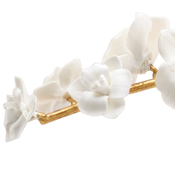 Chelsea House Orchid Sculptural Stem In Antique Gold Leaf With Matte Porcelain Blooms — Handcrafted 23.5" Accent 383095