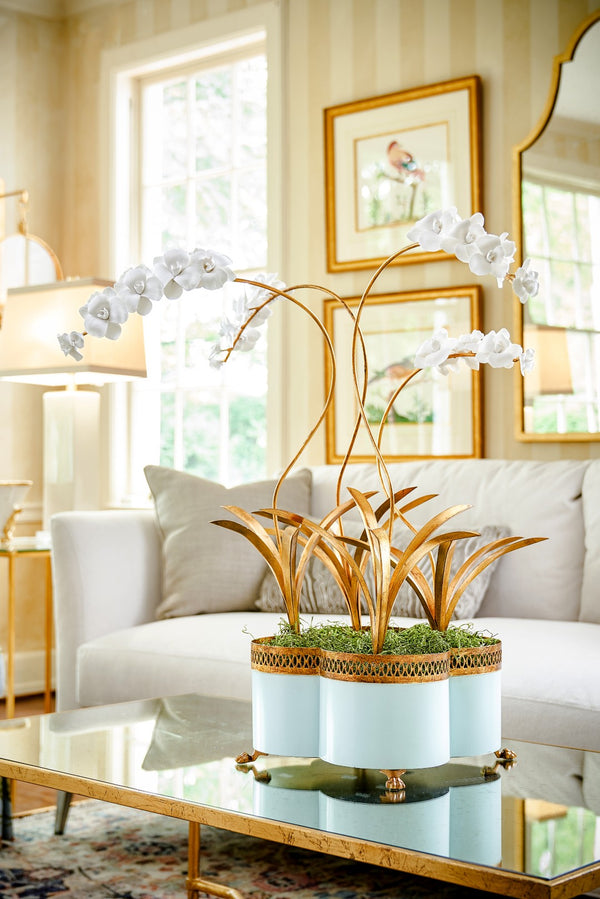 Chelsea House Orchid Sculptural Stem In Antique Gold Leaf With Matte Porcelain Blooms — Handcrafted 23.5" Accent 383095