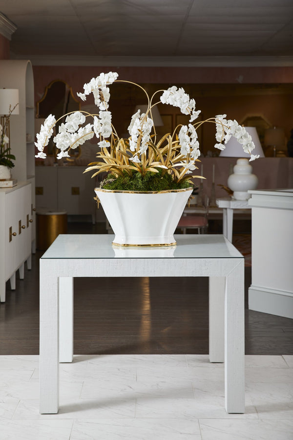 Chelsea House Orchid Sculptural Stem In Antique Gold Leaf With Matte Porcelain Blooms — Handcrafted 23.5" Accent 383095