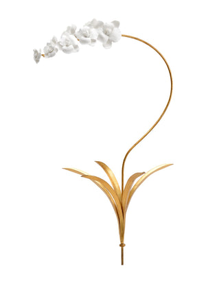 Chelsea House Orchid Hand-Formed Porcelain Blossoms On Antique Gold Stem — 26.5" Sculptural Accent By Bradshaw Orrell 383096
