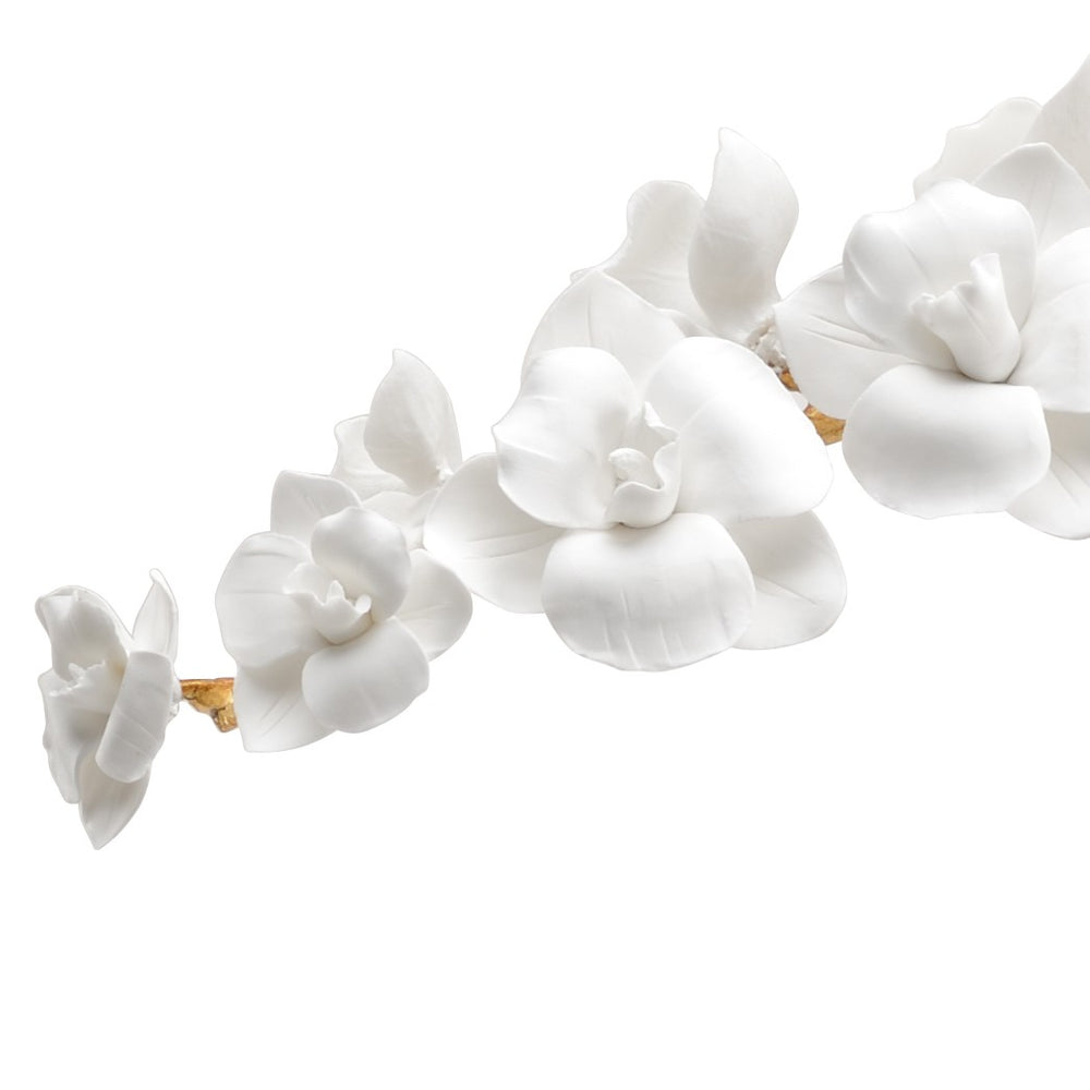 Chelsea House Orchid Hand-Formed Porcelain Blossoms On Antique Gold Stem — 26.5" Sculptural Accent By Bradshaw Orrell 383096