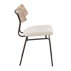 English Elm Mid-century Modern Dining Chairs with Wood Slat Back and Upholstered Seat Set of 2 B202P223684