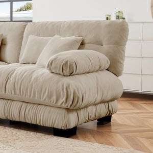 English Elm Cloud 2-Seater Sleeper Sofa In Light Coffee Chenille – Plush Comfort With Pillows & Ottomans Included! W714S01027