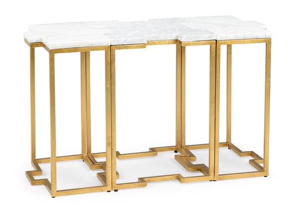 Chelsea House Trio Interlocking Accent Tables By Jamie Merida — Gold Leaf Iron Bases With White Marble Tops, Versatile Decor 383103