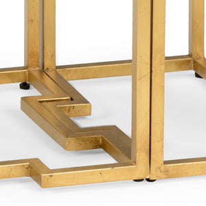 Chelsea House Trio Interlocking Accent Tables By Jamie Merida — Gold Leaf Iron Bases With White Marble Tops, Versatile Decor 383103