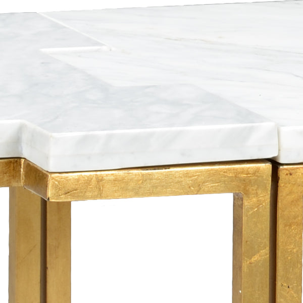 Chelsea House Trio Interlocking Accent Tables By Jamie Merida — Gold Leaf Iron Bases With White Marble Tops, Versatile Decor 383103