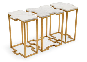 Chelsea House Trio Interlocking Accent Tables By Jamie Merida — Gold Leaf Iron Bases With White Marble Tops, Versatile Decor 383103
