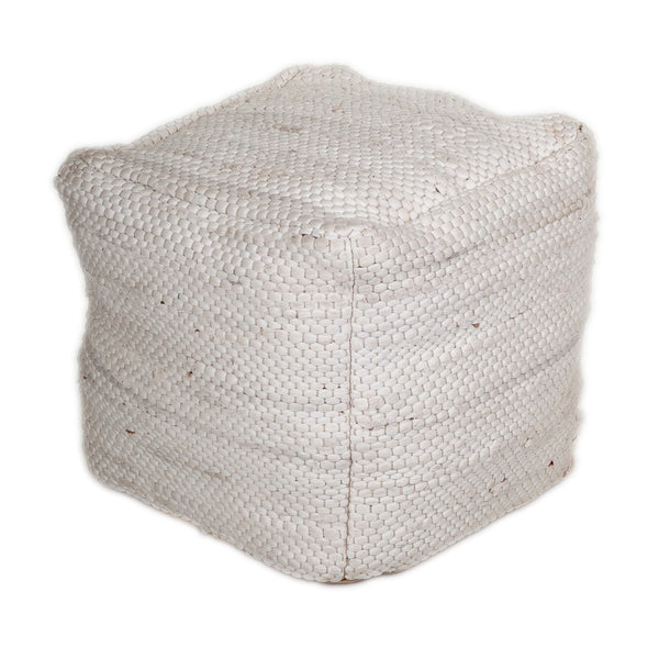 Homeroots Chic Chunky White Textured Pouf  Cotton 383105