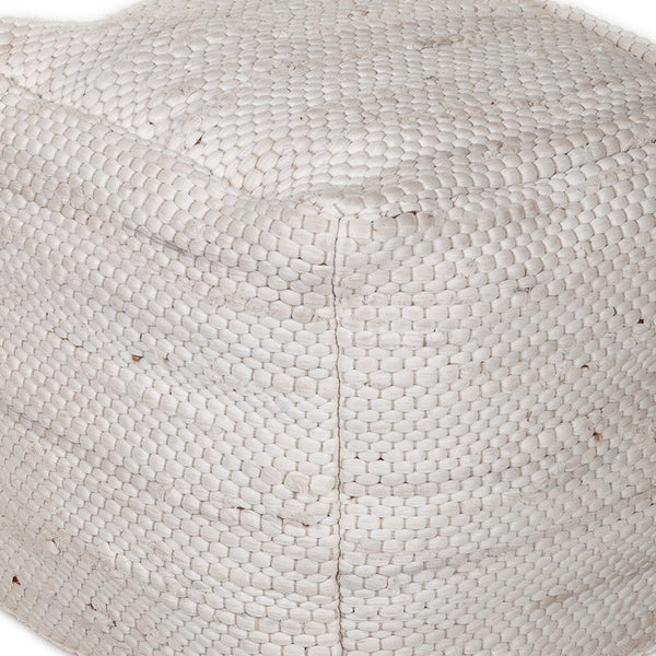 Homeroots Chic Chunky White Textured Pouf  Cotton 383105
