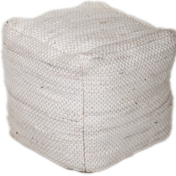 Homeroots Chic Chunky White Textured Pouf  Cotton 383105