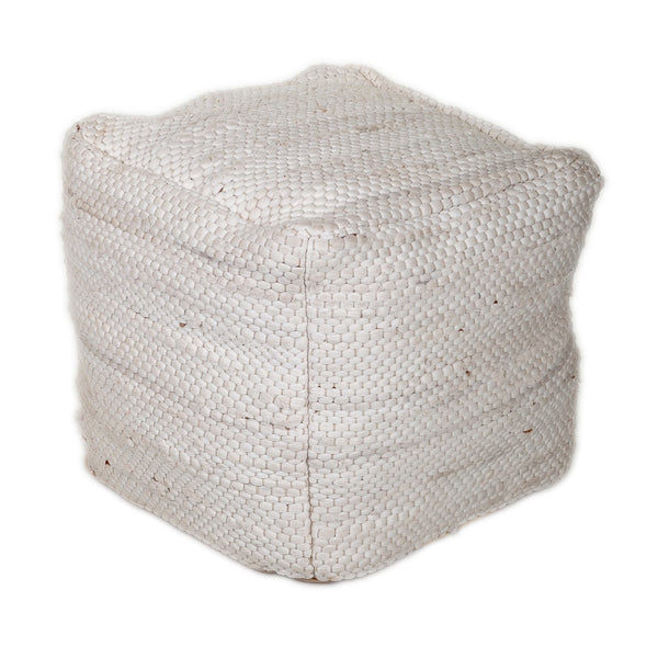 Homeroots Chic Chunky White Textured Pouf  Cotton 383105