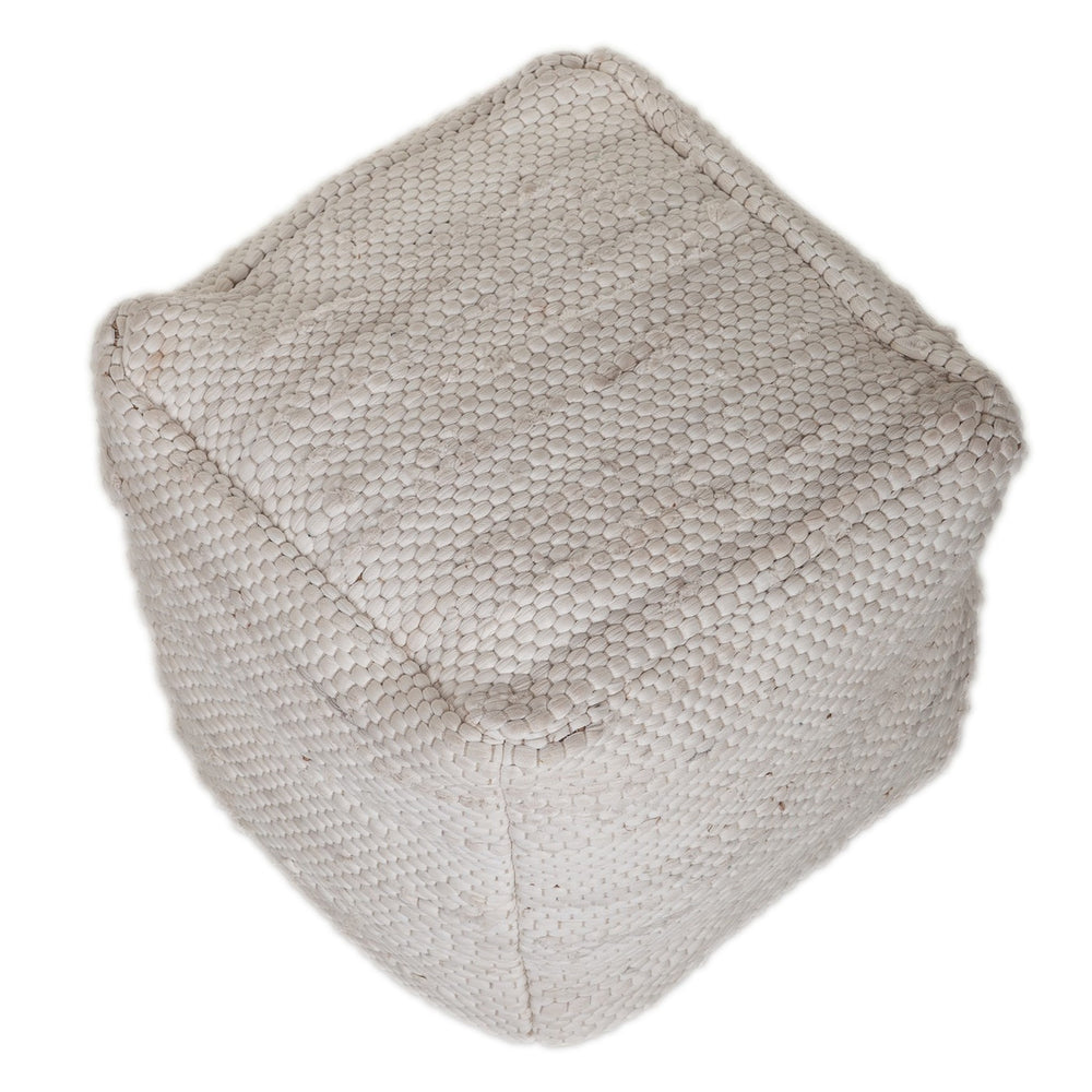 Homeroots Chic Chunky White Textured Pouf  Cotton 383105